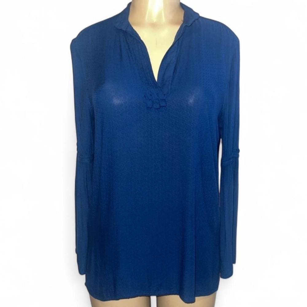 Max Studio Royal Blue Textured V-Neck Long Sleeve Blouse – Size Small